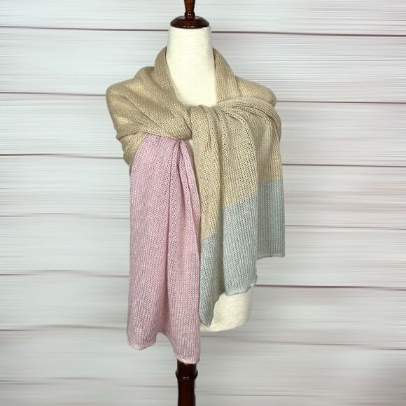 Lightweight Oblong Scarf Kid Mohair Blend Beige Pink Gray made in France - Picture 6 of 9